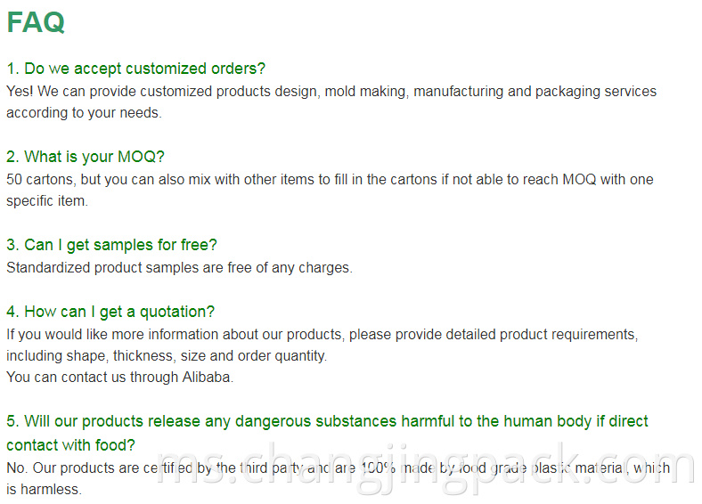 FAQ 5.Will our products release any dangerous substances harmful to the human body if direct contact with food?
